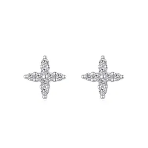 925 Sterling Silver Geometric Cross Star Stud Earrings Micro Inlaid Zirconia Minimalist Small Fresh Women Fashion Jewelry