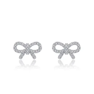 Bowknot Stud Earrings 925 Sterling Silver Micro Pave Cubic Zirconia Sparkling Elegant Fashion Jewelry For Women