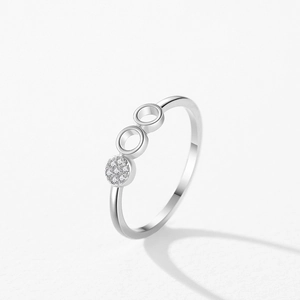 Minimalist s925 sterling silver geometric ring with micro-pave crystals and triple circle design