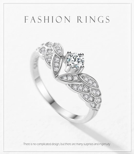 Detail of S925 sterling silver stamp and sparkling zircon wings on this luxury crown ring