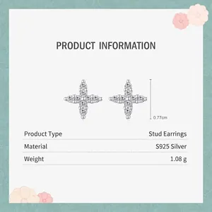 Minimalist S925 sterling silver cross stud earrings with sparkling white cubic zirconia