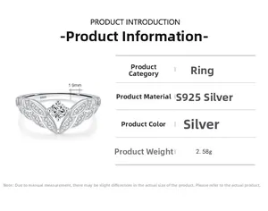 Detail of 925 sterling silver angel wing ring with sparkling zircon and S925 hallmark