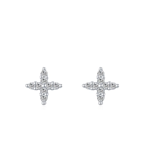 Sparkling S925 sterling silver stud earrings featuring a geometric four-pointed star design