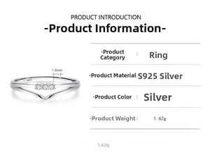 Detailansicht eines V-förmigen S925 Sterlingsilberrings mit Steinen und Maßangaben