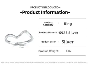 Detailed specs of the 925 silver wavy ring showing 1.7mm width and 1.33g weight