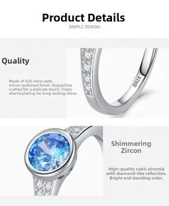 Dettaglio dell'anello in argento S925 con zircone blu e micropavé di pietre bianche