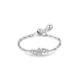 Adjustable S925 sterling silver chain ring with sparkling micro-set cubic zirconia stones