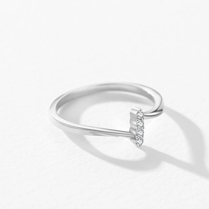 S925 sterling silver ring featuring four vertical zircons on a thin minimalist band
