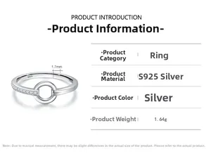 Vue technique de la bague en argent S925 avec micro-pavé et largeur de 1,7 mm