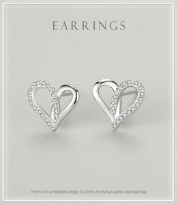 Detailed close-up of S925 sterling silver heart earrings with micro-inlaid tiny zircons