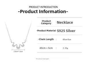 Detail showing S925 silver wavy pendant size 2.0x1.2cm with 40+5cm chain specs