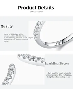 Detailed macro view of S925 sterling silver ring with cubic zirconia paved stones