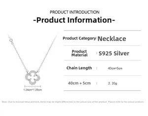 Detail view of S925 sterling silver lucky leaf pendant necklace with size dimensions