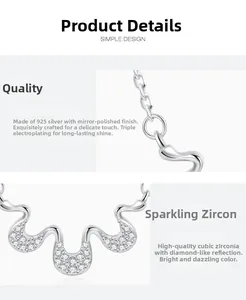 Macro shot of S925 sterling silver wavy pendant with micro-set cubic zirconia stones