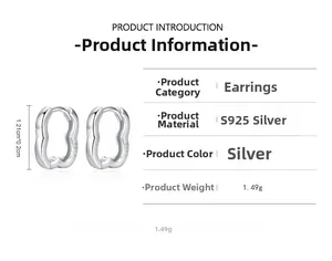 Detail view of wavy S925 sterling silver hoop earrings with precise size measurements