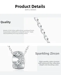 Detail of 925 sterling silver necklace showing mirror polishing and cubic zirconia stones