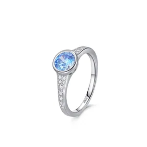Lussuoso Anello in Argento Sterling 925 per Donna con Zirconia Blu Rotonda Intarsiata Anello alla Moda Gioielli Regalo