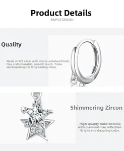 Détail de boucles d'oreilles étoile en argent S925 avec zircone et polissage miroir