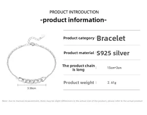 Detailed size chart for S925 silver double layer chain bracelet with crystal accents