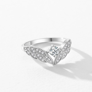 925 silver angel wing ring for women featuring a sparkling crown zircon center stone