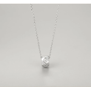 Close-up of S925 sterling silver cylinder pendant with micro-inlaid diamonds and fine lattice