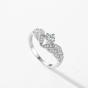 925 Sterling Silver Angel Wings Ring with sparkling crown zircon and polished finish