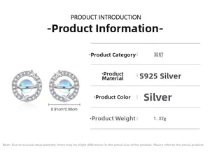 Macro shot showing dimensions 0.91x0.98cm of S925 silver moonstone planet stud earrings