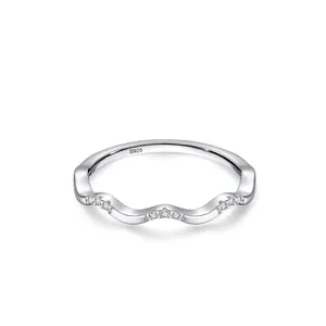 Minimalist 925 Sterling Silver Wave Shape Ring For Women INS Style Stackable Zirconia Inlaid Fashion Jewelry Band Ring