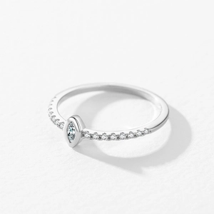 Elegant S925 sterling silver ring with marquise-cut zircon and pavé setting on white background