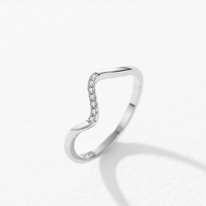 Minimalist 925 sterling silver wavy ring with sparkling pavé cubic zirconia for women