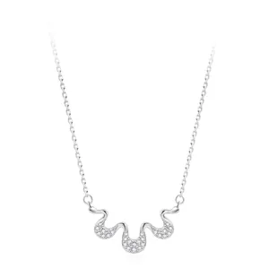 Minimalist 925 Sterling Silver Wavy Pendant Necklace Women Cubic Zirconia Geometric Charm Lock Bone Chain Jewelry