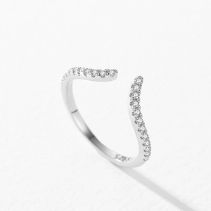 Elegant S925 sterling silver open ring with wavy design and sparkling zircon pavé