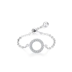 Anello a Catena Regolabile in Argento Sterling S925 Geometrico Rotondo Micro Zirconia per Donna Gioielli di Moda