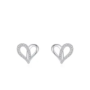 Minimalist 925 Sterling Silver Heart Stud Earrings For Women Asymmetric Micro Inlaid Zirconia Delicate Fashion Jewelry Gift