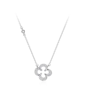 925 Sterling Silver Lucky Leaf Pendant Necklace For Women Simple Rhinestone Hollow Clover Clavicle Chain Jewelry Gift