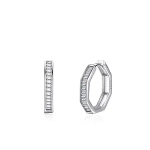 Lussuosi Orecchini a Cerchio Esagonali in Argento Sterling 925 Con Zirconia Taglio Baguette Gioielli Geometrici da Donna Regalo