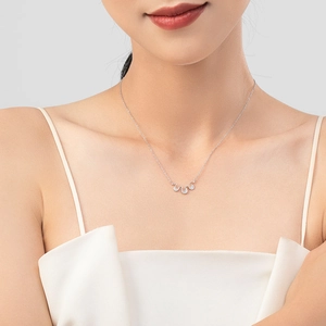 Minimalist S925 sterling silver geometric necklace with micro-pave diamonds on model