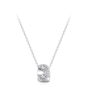 Elegant 925 Sterling Silver Cylinder Pendant Necklace Luxurious Quilted Design Inlaid Zirconia Fine Chain Neck Jewelry For Women