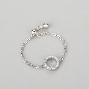 Anello a catena regolabile in argento sterling S925 con cerchio di zirconi