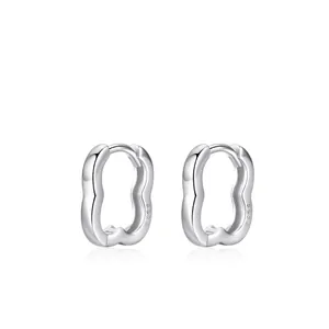 925 Sterling Silver Geometric Wave Clover Shape Hoop Earrings For Women Minimalist High Polish Personalized Huggie Small Jewelry