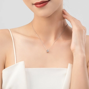 S925 sterling silver cylinder necklace with micro-paved diamonds on a thin chain