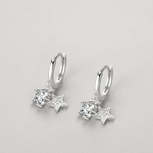 Boucles d'oreilles créoles S925 argent avec pendentifs étoile et zircon scintillant argenté