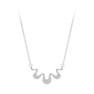 Elegant S925 sterling silver necklace with three-tier wave-shaped zircon pendant