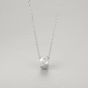 Elegant S925 sterling silver cylinder pendant necklace with micro-pave zircons