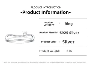 Spécifications détaillées de la bague vague en argent S925 avec largeur 1,2mm et poids 0,82g