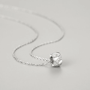 Elegant S925 sterling silver necklace with geometric micro-paved zircon cylinder pendant