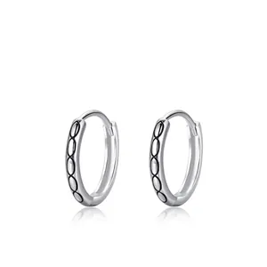 Vintage 925 Sterling Silver Hoop Earrings For Women Drip Glue Geometric Pattern Small Round Huggie Earrings Niche Jewelry