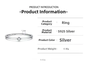 Spécifications de taille de bague en argent S925, largeur 1,1mm avec pierre zircon