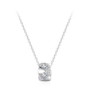 Elegant S925 silver cylinder necklace with quilted texture and sparkling diamonds
