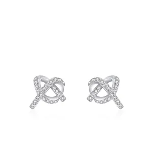 925 Sterling Silver Heart Stud Earrings For Women Luxurious Zirconia Micro Inlaid Cross Knot Earrings Aesthetic Jewelry Gift
